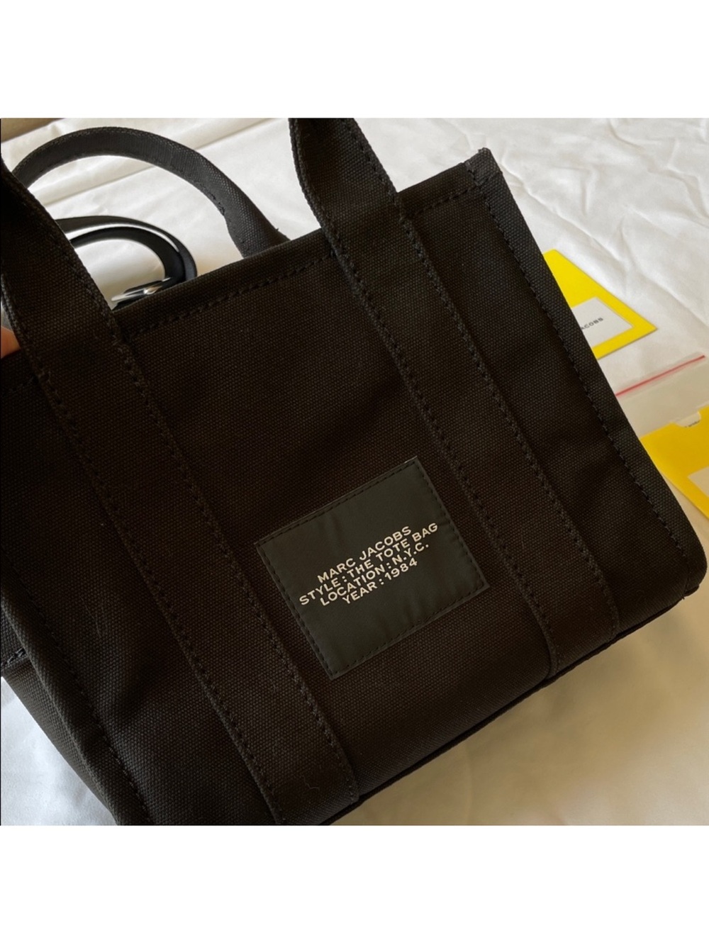 Marc Jacobs Black Canvas 'The Tote Bag' Mini Tote JLN! - Picture 9 of 10